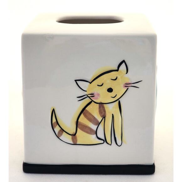 TISSUE HOLDER-JENNY FAW-Ceramic-Embossed-4 Sided Design-White-Unique-Any Room - Picture 4 of 13